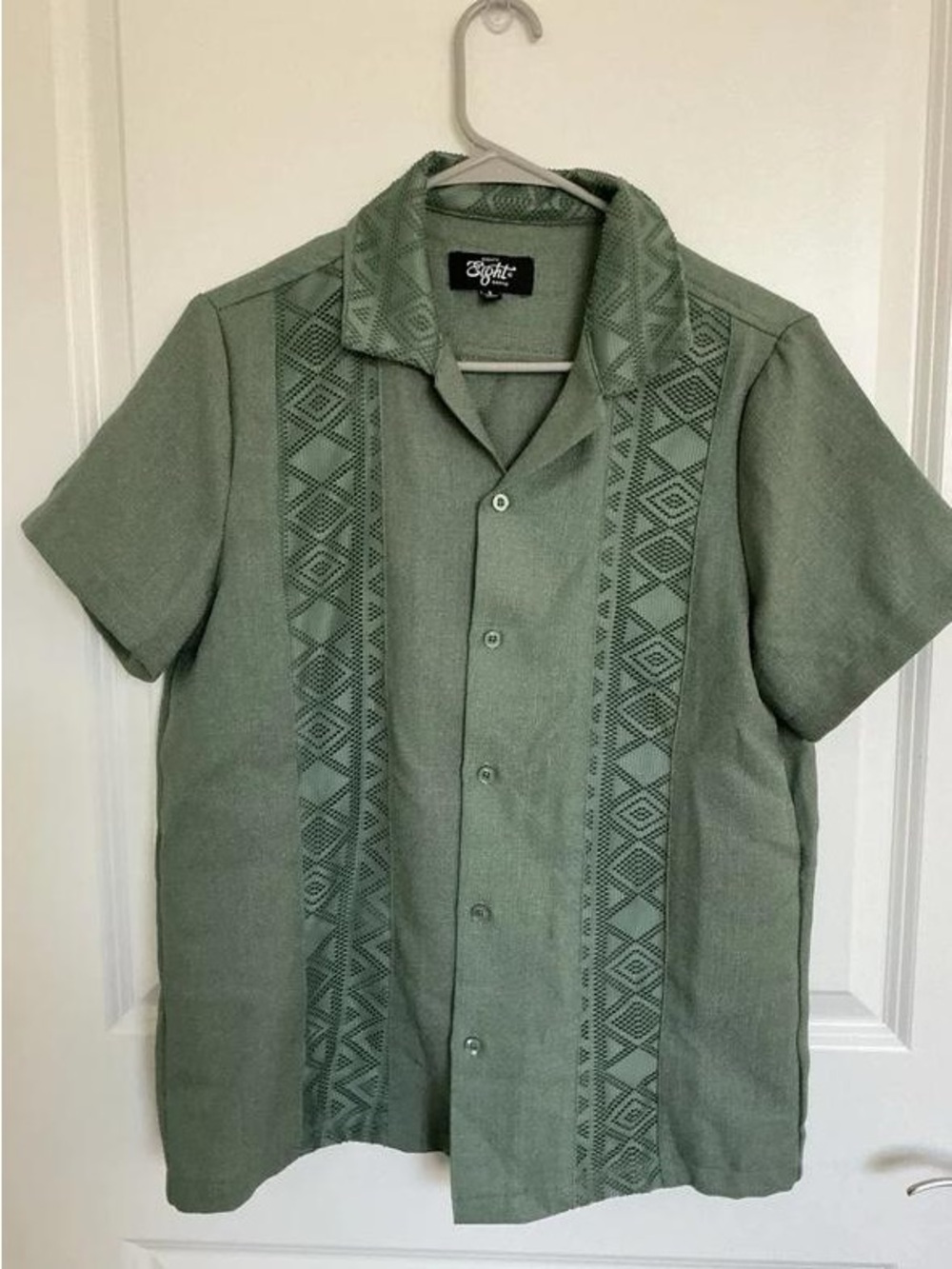 Eight Green Short-Sleeve Embroidered Camp Shirt